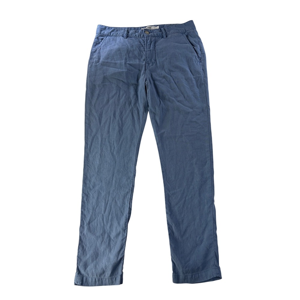 Hudson Chino Pants Mens 34 x 31 Classic Slim Straight Linen Blend Blue Preppy